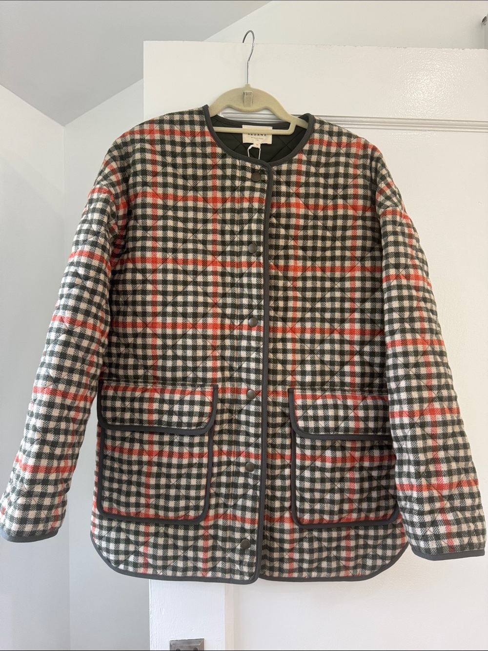 Sezane Farel Jacket in Olive & Orange Check size 38/6